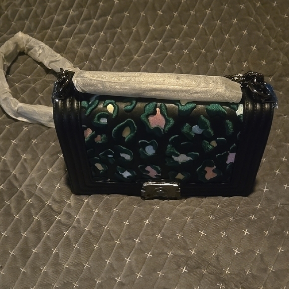 Black and Green Crossbody Bag with Gold Studs - Picture 2 of 9